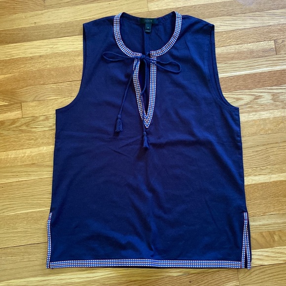 J.Crew Split Neck Sleeveless Blouse with Trim - Picture 2 of 7